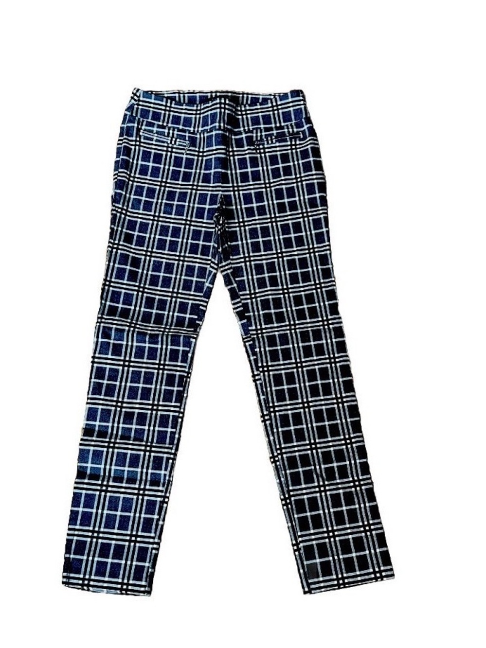Soho Apparel Ltd Women's MEDIUM Black White Plaid Stretch Dress Pants